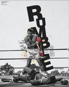 an image of a man with boxing gloves on his feet and the words rumble in front of him