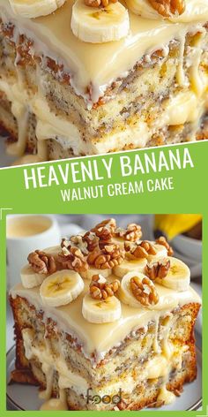 the cake has bananas and walnuts on top