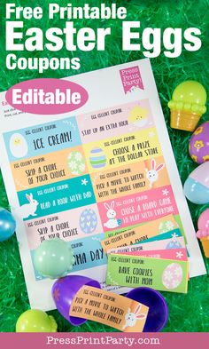 free printable easter egg coupons for kids and adults to use on the table