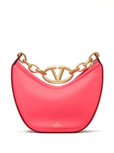 Moon Shoulder Bag, Valentino Bag, Shoulder Bag Pink, Mini Shoulder Bag, Strap Top, Logo Stamp, Strap Tops, Nappa Leather, Pink Bag