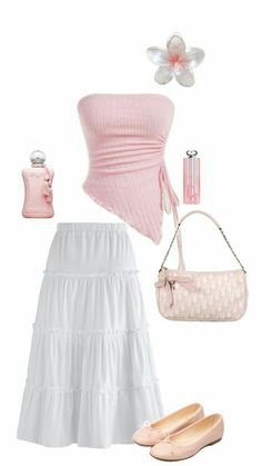 Pink Summer Outfits, Modest Girly Outfits, Baggy Pants, White Skirt