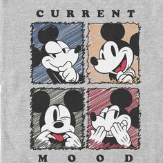 a mickey mouse t - shirt with four squares in different colors and the words current mood