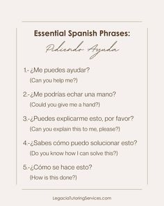 a spanish phrase with the words'essential phrases'in english and spanish on it