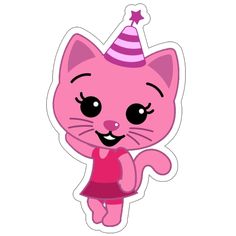 a pink cat with a party hat on