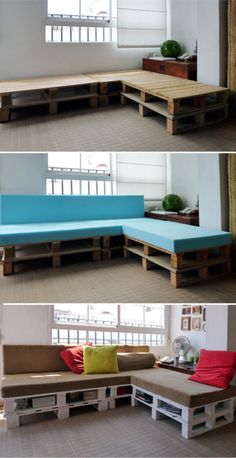 three pictures of different types of furniture made out of pallets