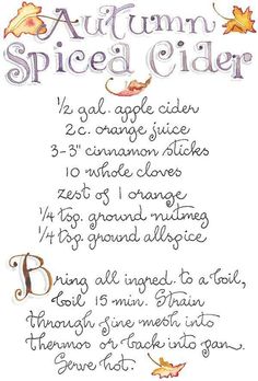 an autumn spiced cider poem written in cursive writing on white paper