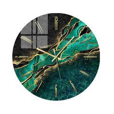 a clock with gold and green paint on it