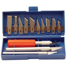 a set of tools in a blue case