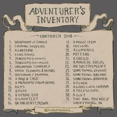 an advertisement for the adventurer's inventory in november, with information about each item