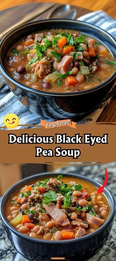 delicious black eyed pea soup with carrots and spinach