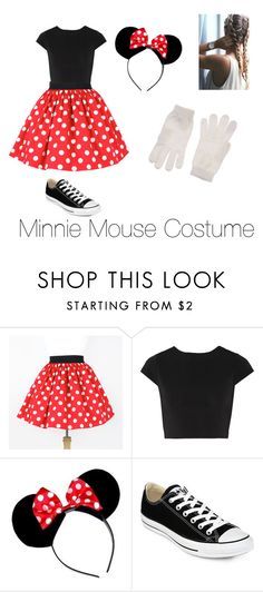 the minnie mouse costume is shown in red, white and black with polka dots on it