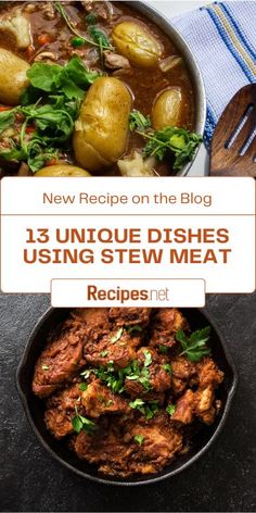 Unique Dishes to Prepare With Stew Meat Beyond the Usual Stew on two dish pans Rustic Beef Stew Crock Pot, Low Carb Beef Stew Meat Recipes, Chuck Stew Meat Recipes, Easy Stew Beef Recipes, What To Make With Stew Meat Besides Stew, Recipes With Stew Beef, What To Make With Stew Meat, Recipes For Beef Stew Meat