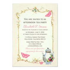 an afternoon tea party with butterflies and flowers on the front, in blue and white