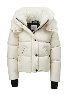 This quilted, down puffer jacket is crafted from a densely woven nylon. It is lightweight, yet protective from wind and water, and filled with down to achieve warmth and an ultra soft feel. The Lara features both a faux fur stand collar and detachable hood, fleece wrist cuffs with thumbholes, a center front zip and snap placket closure, and lower zip pockets. Fluffy Winter Jacket, Fluffy Puffer Jacket, Cute Puffer Jacket, Puffy Winter Jacket, Puffer Jacket With Fur, White Puffer Jacket, White Winter Coat, Camping Vacation, Snow Coat