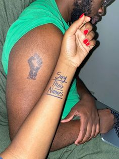 Say Their Names + BLM tattoos | 100% of profits donated to anti-racism orgs #BLM #blacklivesmatter #saytheirnames #activisttattoo #activist #activism Blm Tattoos, Black Resistance, Say Their Names, Leg Tats, The Black Panther Party, Forearm Sleeve Tattoos, Forearm Sleeve, Black Panther Party, The Black Panther