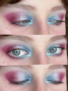 Fun Makeup For Green Eyes, Blue Pink Makeup, Maximalist Makeup, Unique Makeup