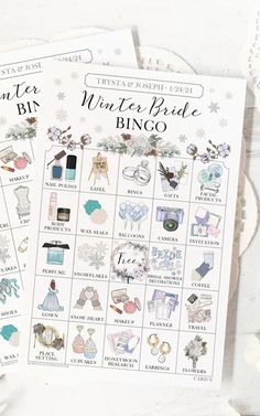 Winter Bridal Shower Bingo Cards – Greengate Images Winter Blue Bridal Shower Ideas, Winter Book Bingo, Wedding Shower Bingo, Winter Wonderland Bridal Shower Invites, Find The Guest Bingo Bridal Shower Game, Sprinkle Games, Senior Center Activities, Bridal Shower Bingo, Bingo Set