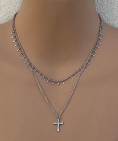 Layering Cross Pendant Necklace, Cross Charm Necklace, Layer Charm Necklace, Minimalist Silver Necklace, Birthday Gift For Her,Silver Choker .    Thank you for Visiting ❤️ . Silver Double Strand Clavicle Chain Necklace, Silver Double Strand Layered Necklace With Clavicle Chain, Silver Charm Necklace For Birthday, Minimalist Silver Charm Necklace With Clavicle Chain, Silver Minimalist Clavicle Chain Charm Necklace, Silver Charm Necklaces With Adjustable Chain For Birthday, Silver Minimalist Everyday Layered Necklace, Silver Minimalist Metal Charm Necklaces, Everyday Silver Sterling Silver Layered Necklace