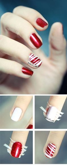 Nail Art Noel, Candy Cane Nails, Easy Nails, Red Nail Designs, Nail Swag, Winter Nail Art, Nailed It, Accent Nails, Christmas Nail Art