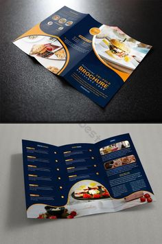 an open brochure is shown on top of a table with food in it