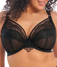 From Elomi, this bra features:Lace applique designLow center gore gives plunge without the push upThree-piece cup with cotton lined side-support panel for forward shape, good uplift & separation and full coverageUnlined tulle top cupCup is overlaid with a beautiful embroidery, that angles towards the front for a flattering lookHook & Eye ClosureNylon polyamide/polyester/cotton/elastaneHand Wash Imported. 1920s Glamour, Low Band, Look Rose, Tulle Top, Full Coverage Bra, Full Figured, Beautiful Embroidery, Underwire Bra