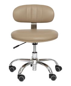 an office chair with wheels and casteors on the back, beige leather upholstered