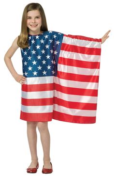 Patriotic Costumes, Red White And Blue Dress, American Flag Dress, American Flag Kids, White And Blue Dress, American Flag Clothes, Flag Dress, Flag Outfit, Fancy Costumes