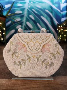 Beaded Purse, Made in Japan, Flowered Beaded Hand Bag, w/3D Flowers and Beaded Handle, Beaded Evening Bag w/Kiss Closure by PennyLaneTreasures on Etsy Japan Flower, Beaded Evening Bags, Beaded Purses, Purse Strap, 3d Flowers, Hand Bag