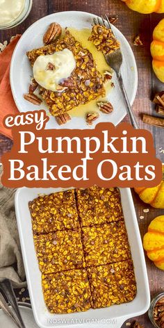 easy pumpkin baked oats on a white plate