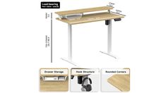 an image of a computer desk with the measurements and instructions to fit it in place