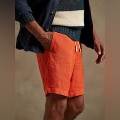 Brand New. 100% Linen 8” Shorts Casual Red Bermuda Shorts For Summer, Casual Orange Bottoms With Built-in Shorts, Casual Orange Shorts With Relaxed Fit, Red Relaxed Fit Shorts For Vacation, Red Linen Bottoms For Summer, Red Linen Summer Bottoms, Casual Orange Shorts With Pockets, Casual Orange Relaxed Fit Shorts, Casual Orange Short Bottoms