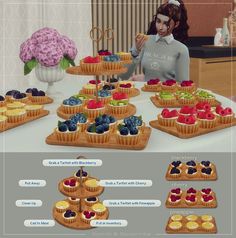 a table topped with lots of cupcakes and muffins covered in fruit