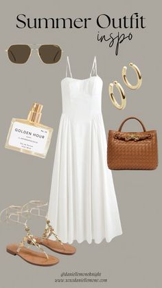 Summer Outfit Inspo ft a White Dress   Follow my shop @daniellemoneknight on the @shop.LTK app to shop this post and get my exclusive app-only content!  #liketkit #LTKSeasonal #LTKFindsUnder100 #LTKSaleAlert @shop.ltk https://liketk.it/4HruS Elegant Off-white Summer Midi Dress, Off-white Summer Vacation Dress, Off-white Sleeveless Midi Dress For Vacation, Chic Off-white Summer Sundress, Luxury White Off-shoulder Summer Dress, Paris Vacation Outfit, Comfy Mom Outfits, White Summer Outfits, White Dress Outfit