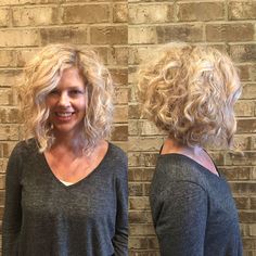 Blonde curly inverted bob by stylist Misty Callaway Cheveux salon Nashville TN