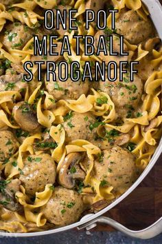 one pot meatball stroganoni with mushrooms and parsley in a creamy sauce