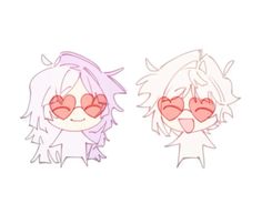 two anime characters with heart shaped glasses on their faces, one is pink and the other is