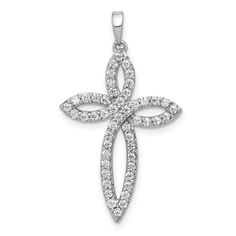 14K White Gold Lab Grown Diamond Cross Pendant – FineColorJewels Diamond Cross Pendants, Elegant Pendant, Diamond Cross, Cross Charms, Anniversary Wedding, Fine Jewellery Necklace, Thanksgiving Christmas, Gold Charm, Real Diamonds