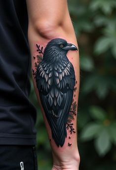 raven tattoos Witchy Tattoos Sleeve, Guy Tattoos, Witchy Tattoos, Crow Silhouette, Tattoo 2023, Tattoos Sleeve