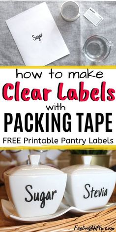 how to make clear labels with packing tape and free printable pantry labels for sugar jars