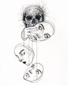 a drawing of two people and a skull