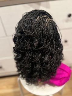 Braided micro twist wig with curly tips made on a full lace wig.16inches long. | eBay Micro Braids With Curls, Wet And Wavy Micro Braids, Curly Tips, Shoulder Length Wig, Micro Braids Hairstyles, Micro Twists, Micro Braids, Braided Wig, Braids With Curls