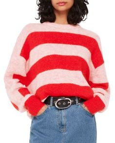 Whistles Crewneck Sweater Painterly Prints, Mohair Jumpers, Mohair Knit, The London, Crewneck Sweater, Pink Sweater, Knitwear Women, Black Stripes, Stripes Pattern