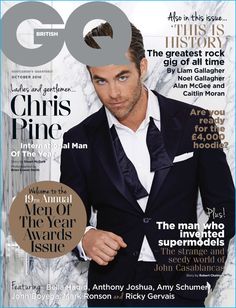 a man in a tuxedo on the cover of gq magazine, wearing a white shirt and black tie