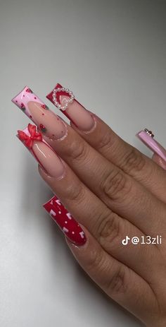 Glow Nails, Soft Nails, Red Nail, Bling Acrylic Nails