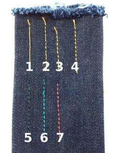 the number of pins are shown in different colors and sizes on this piece of fabric