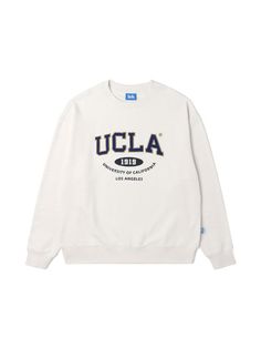 This is trendy loose fit sweatshirt detailed with unique graphic artwork of UCLA logo embroidery and print mix. It's cut from lightweight cotton and polyester blend terry. - Round neck - Logo embroidery and lettering print at front - Ribbed edges- Loose fit- Unisex wear- Tentar and tumble finish to minimize shrinkage Oversized Tops With Letter Embroidery For Streetwear, Oversized White Sweatshirt With Letter Embroidery, College Graphic Print Drop Shoulder Sweatshirt, College Drop Shoulder Graphic Sweatshirt, Oversized Sporty Sweatshirt With Embroidered Graphics, Cotton Campus Top With Letter Embroidery, Cotton Tops With Letter Embroidery For Campus, Collegiate Graphic Print Sweatshirt For Campus, Varsity Tops With Embroidered Graphics For Campus