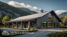 an image of a barn style house in the mountains