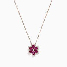 Effy Nature 14K Rose Gold Ruby and Diamond Flower Necklace, 1.91 TCW Diamond Flower Necklace, Rose Stone, Diamond Flower, Gold Jewelry Fashion, Makeup Skin Care, Flower Necklace, Gold Rose, Round Diamonds, Diamond Jewelry