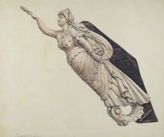 a drawing of a woman flying through the air with an umbrella in her hand,