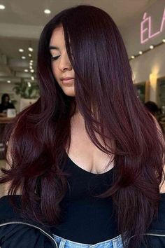 Glossy Dark Red Waves Black Cherry Red Hair, Cola Hair Color, Dark Cherry Hair, Deep Red Hair Color, Cherry Cola Hair Color, Cola Hair, Pelo Color Vino, Cherry Cola Hair